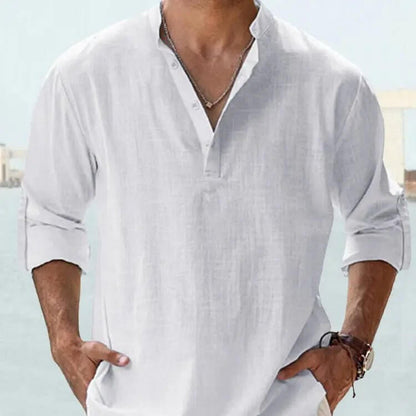 Men's Cotton Linen Casual Shirt – Long Sleeve Loose Top