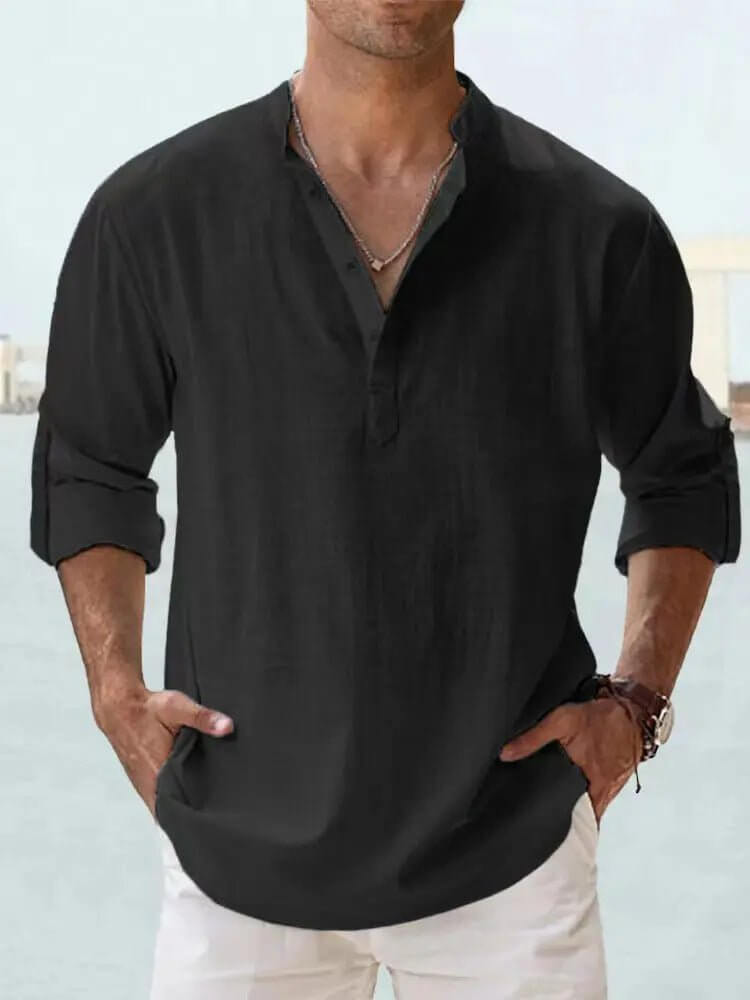 Men's Cotton Linen Casual Shirt – Long Sleeve Loose Top