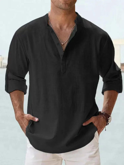 Men's Cotton Linen Casual Shirt – Long Sleeve Loose Top