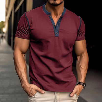 Men's Summer Polo Shirt with Button V-Neck, Short-sleeved