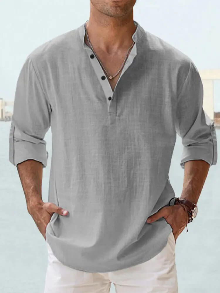 Men's Cotton Linen Casual Shirt – Long Sleeve Loose Top