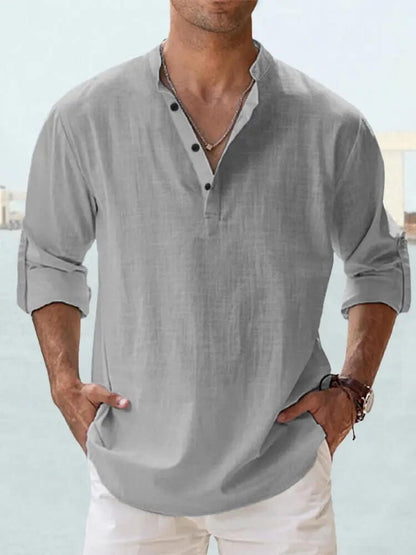 Men's Cotton Linen Casual Shirt – Long Sleeve Loose Top