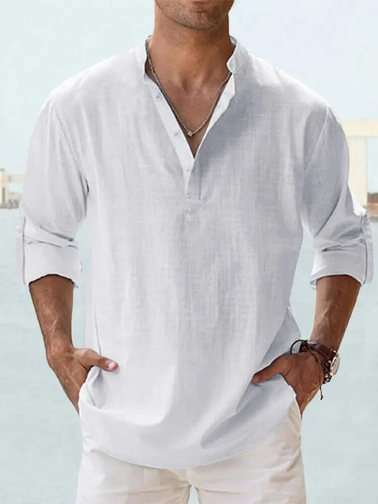 Men's Cotton Linen Casual Shirt – Long Sleeve Loose Top