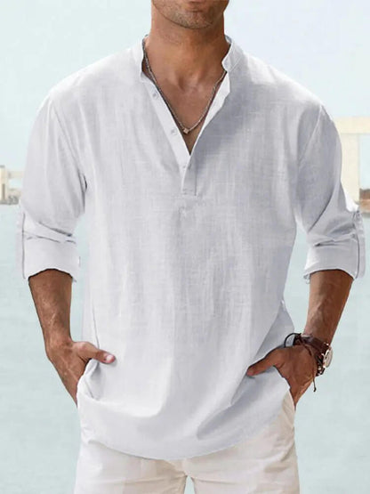 Men's Cotton Linen Casual Shirt – Long Sleeve Loose Top