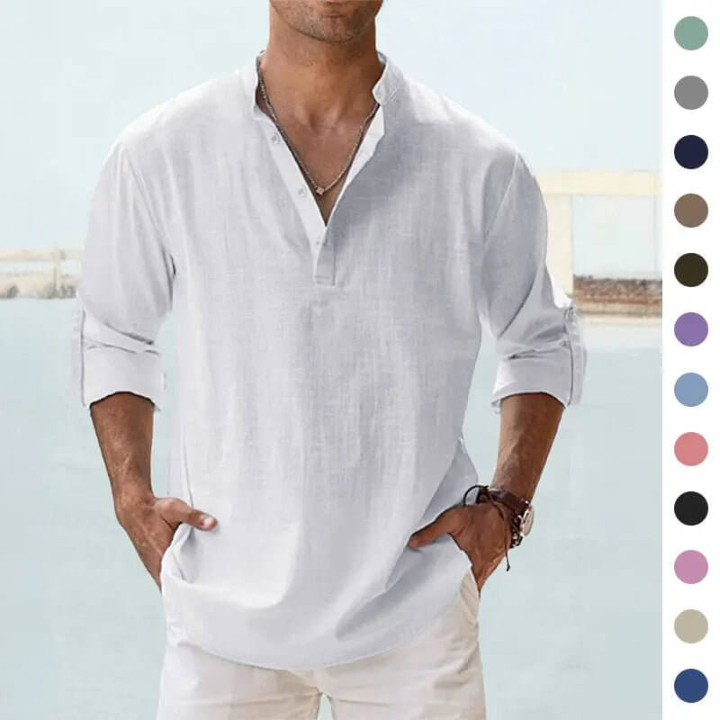 Men's Cotton Linen Casual Shirt – Long Sleeve Loose Top