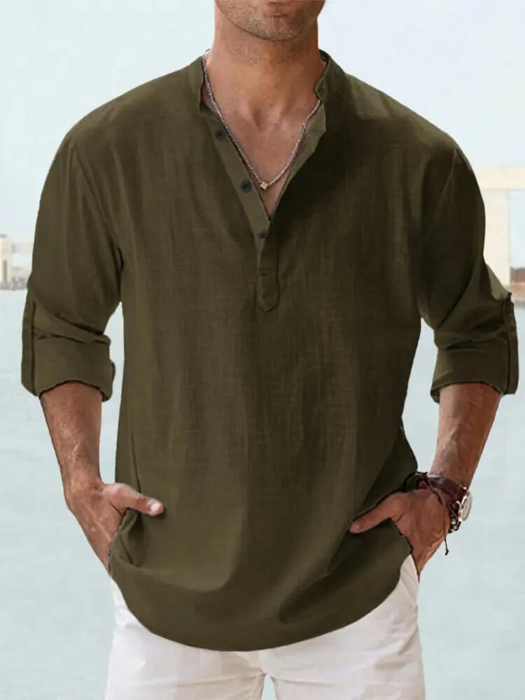 Men's Cotton Linen Casual Shirt – Long Sleeve Loose Top