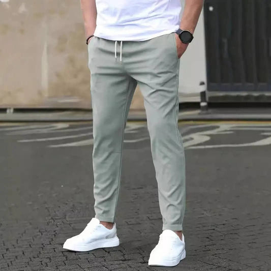 Casual Slim Fit Leather Tag Cropped Pants Solid Color Pants