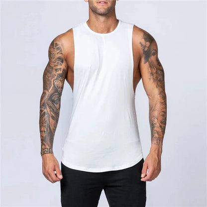 Men's Gym Clothing Summer Fitness Cotton Tank Top Men Jogging Bodybuilding Sleeveless Shirt Breathable O-Neck Casual Muscle Vest