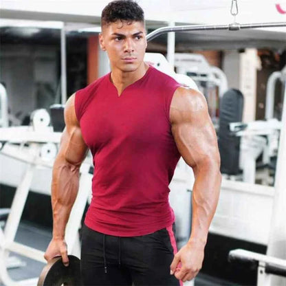Cotton V-neck Gym Tank Top for Men