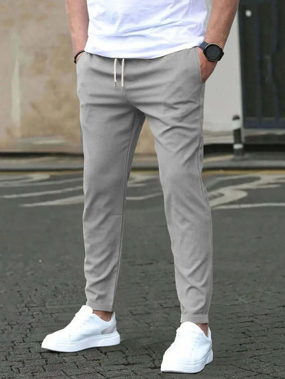 Casual Slim Fit Leather Tag Cropped Pants Solid Color Pants