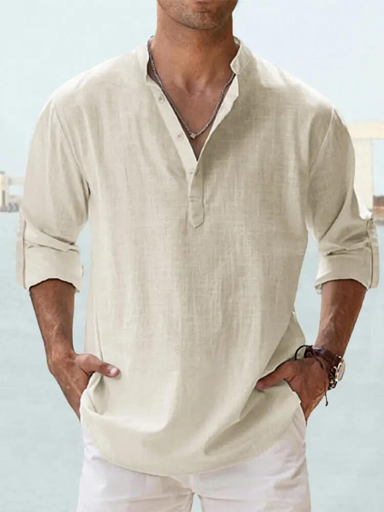 Men's Cotton Linen Casual Shirt – Long Sleeve Loose Top