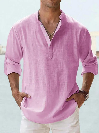 Men's Cotton Linen Casual Shirt – Long Sleeve Loose Top