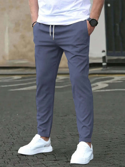 Casual Slim Fit Leather Tag Cropped Pants Solid Color Pants