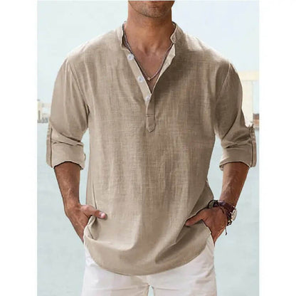 Men's Cotton Linen Casual Shirt – Long Sleeve Loose Top